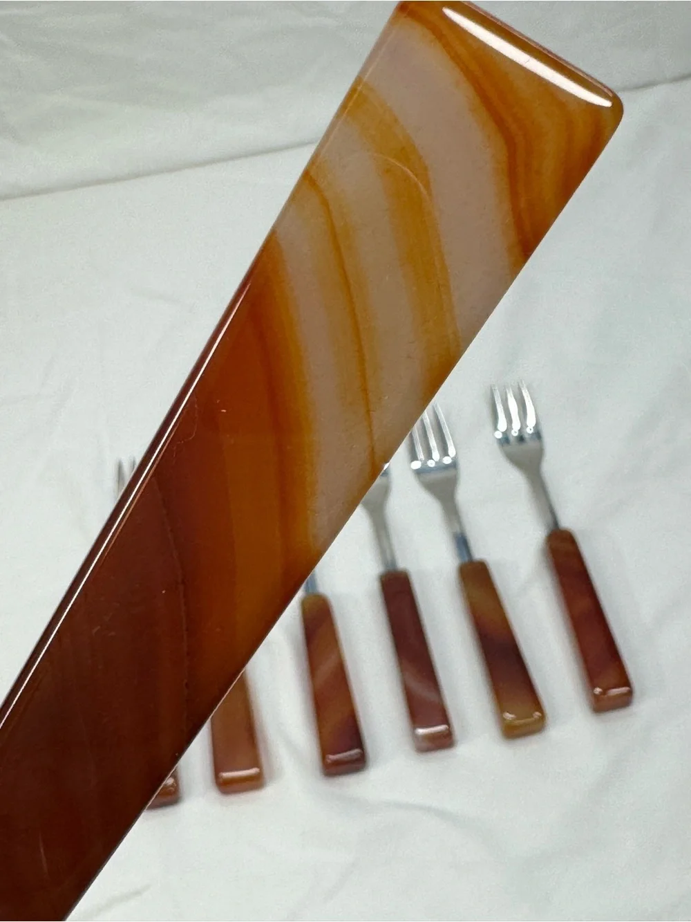 Rare Vintage Red Agate Dessert Forks Cake Server Set, Gift, MCM, South American